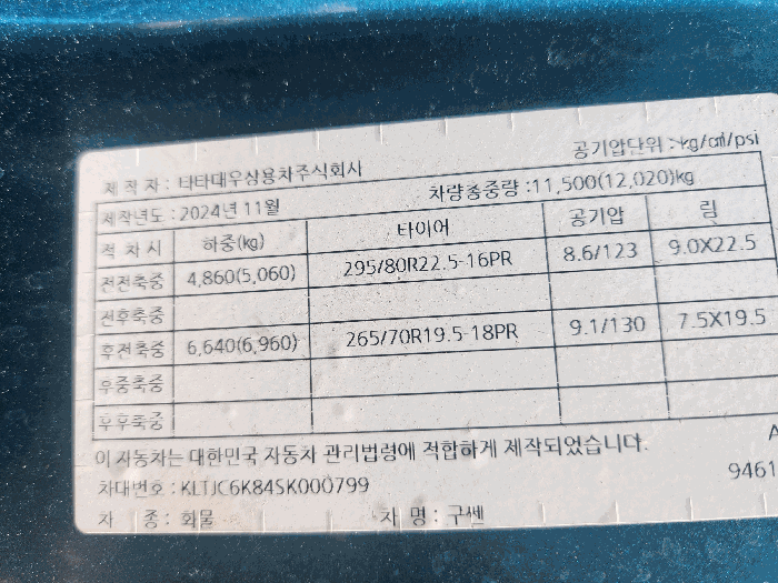 기타 한중8.5톤카고 법원경매 차량